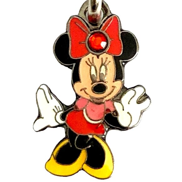 Vintage Disney Minnie Mouse Clip On Charm Zipper Pull Purse EnamelCrystal Signed - Picture 1 of 9